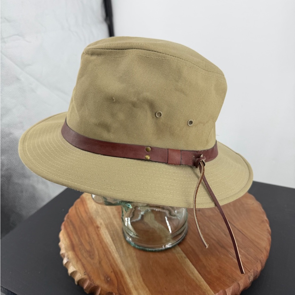 Indiana Jones New York Hat Co. Fedora Safari Hat Sz L Distressed Canvas Tan USA